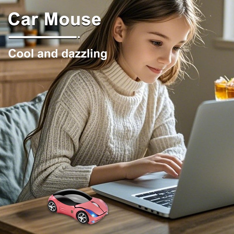 CHUYI Wireless Car Mouse Small Cool Sports Car Shaped Computer Mice with USB Receiver 3 Buttons 1600DPI Portable Mini Optical Cordless Mouse for Laptop PC Computer Desktop Travel Home School Gift (Pink) - Image 3